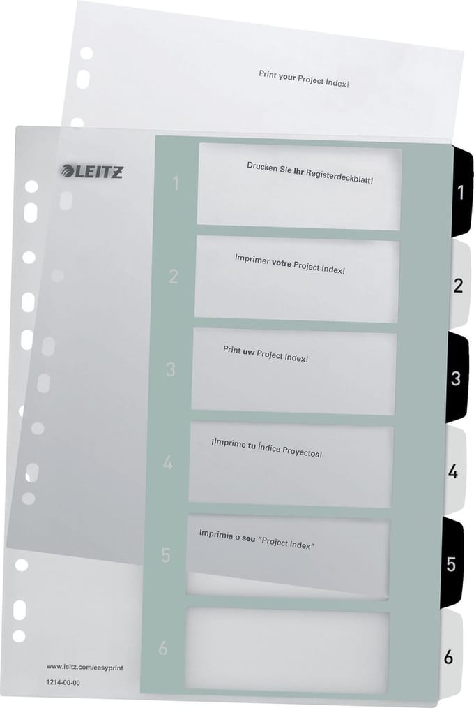 Leitz WOW Tabblad 1-6 tabs herbruikbaar A4 formaat Zwart/Wit