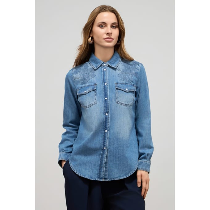 Oltre Stone Washed Denim Shirt Light Blue Größe: 36 | Business hemden Outlet | Damen | Blau