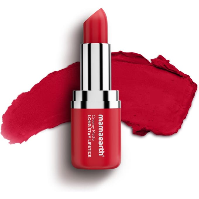Mamaearth Romige Matte Long Stay Lippenstift 4,2g Ruby Crush Hydraterend Niet-Uitdrogend Afschilferingsbestendig 8-Uur Kleur red