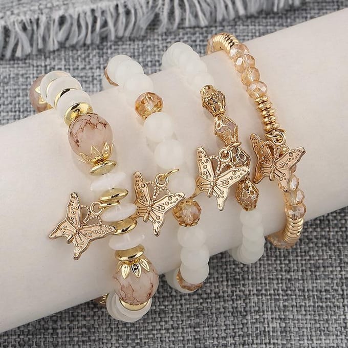 4 pièces/ensemble chaîne perle dame Bracelet mode Style poignet chaîne Bracelet ensemble papillon Bracelet gray