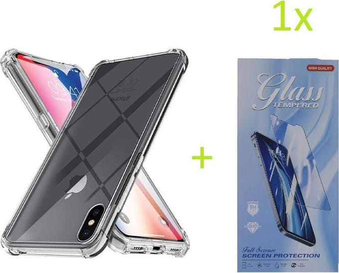 Backcover Geschikt voor: iPhone XR - Anti Shock Silicone Bumper - Transparant + 1X Tempered Glass Screenprotector