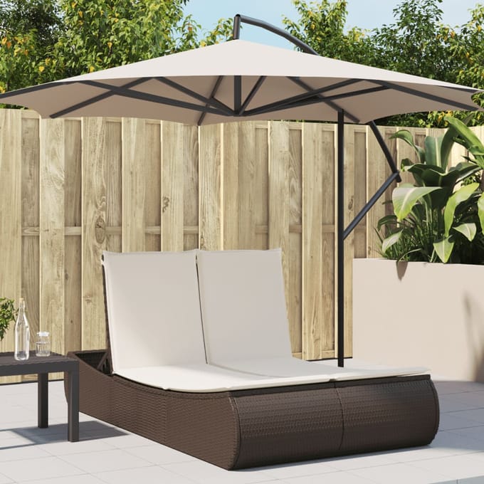 vidaXL - Ligbed - 2-persoons - met - kussens - poly - rattan - bruin