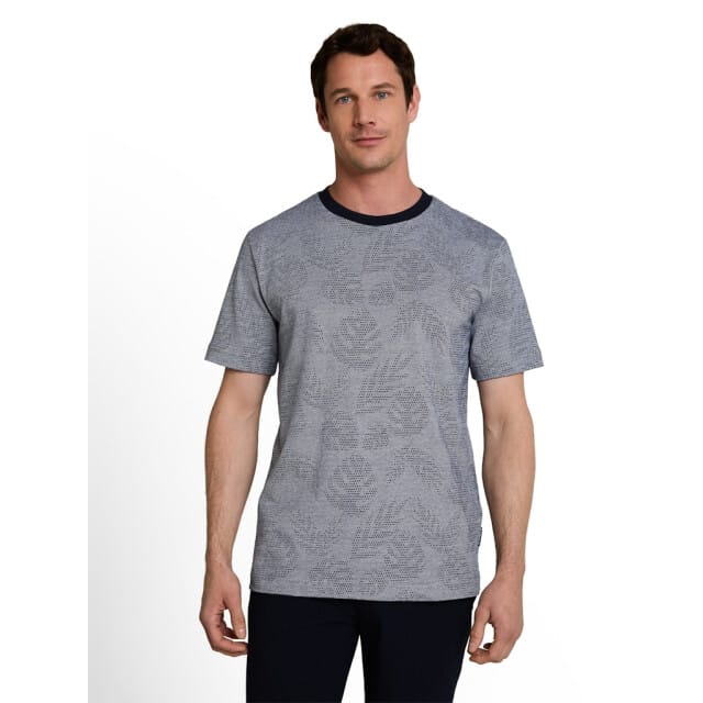 Tom Tailor - Jacquard T-shirt met patroon - Maat L - navy leaf jacquard design