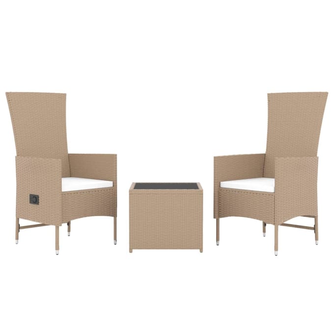 vidaXL - 3-delige - Loungeset - poly - rattan - en - staal - beige