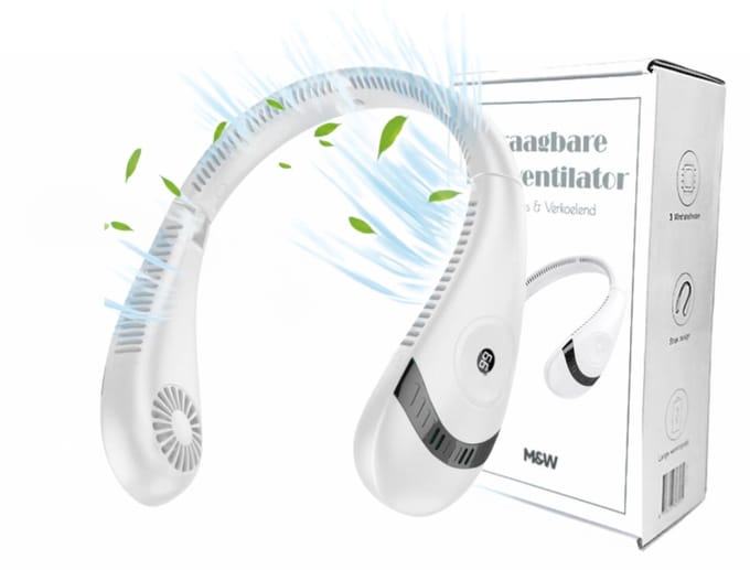 Draagbare Nek Ventilator - Gezichtsventilator Oplaadbaar 3 Standen Wit