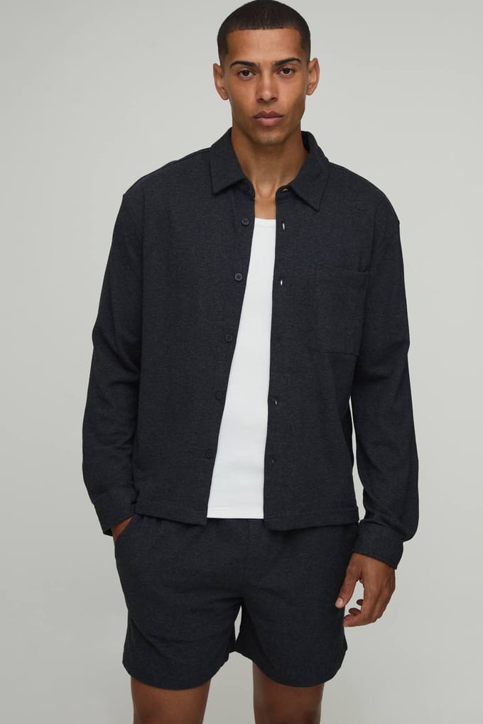 Oversized Boxy Shirt and Relaxed Short Set | Charcoal | Size Medium