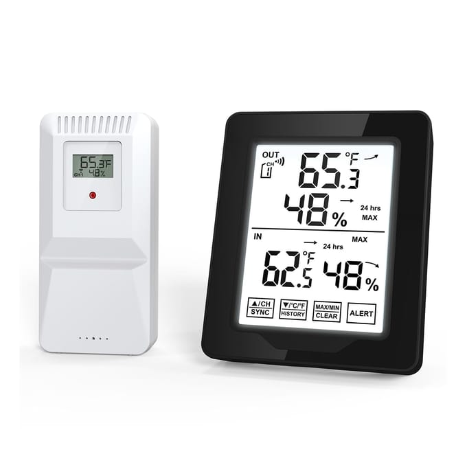 Weerstation Binnen Buiten Thermometer Digitale Thermometer Vochtigheidsmonitor met Wit zwart
