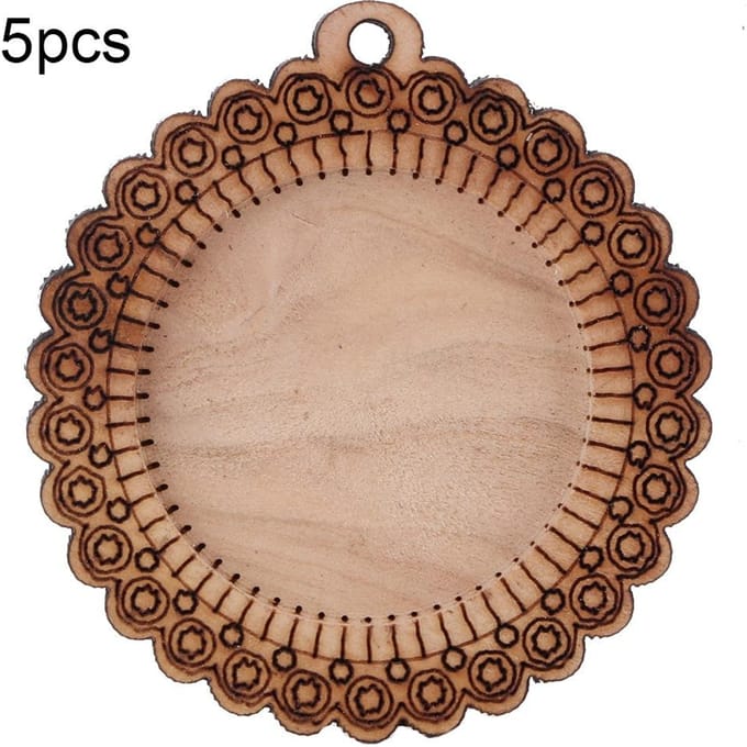 5PCS koord blank houten hanger ketting basis lade sleutelhanger ronde cabochon instelling beige