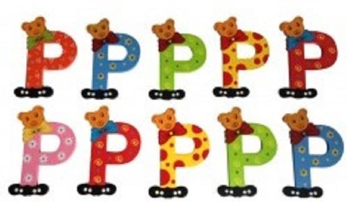 Houten letter P - naamletter Beer 10 cm
