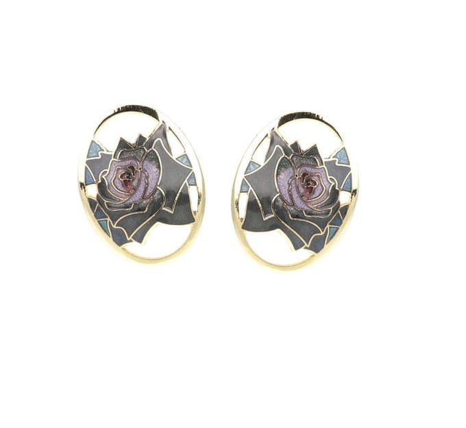 Behave - Oorstekers dames - roosmotief - zwart - 2,8 cm