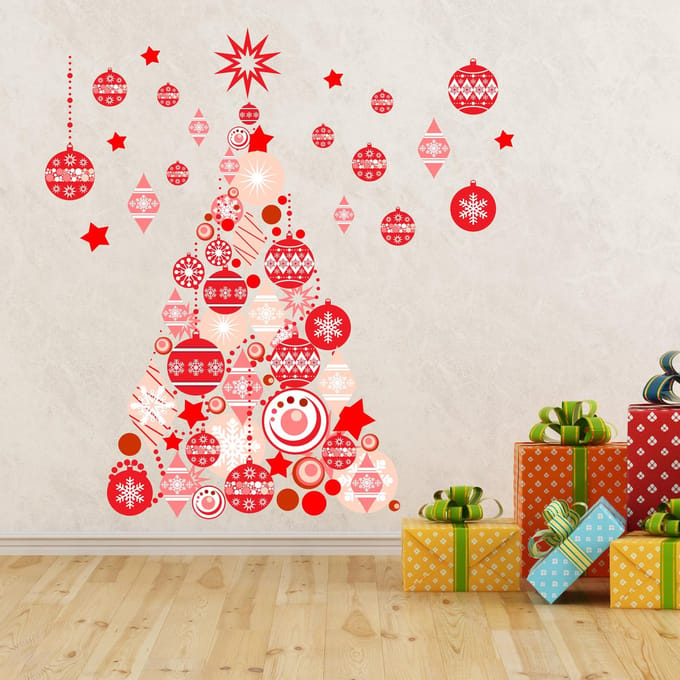 Walplus - Muursticker - Kerst  - Rode Kerstboom