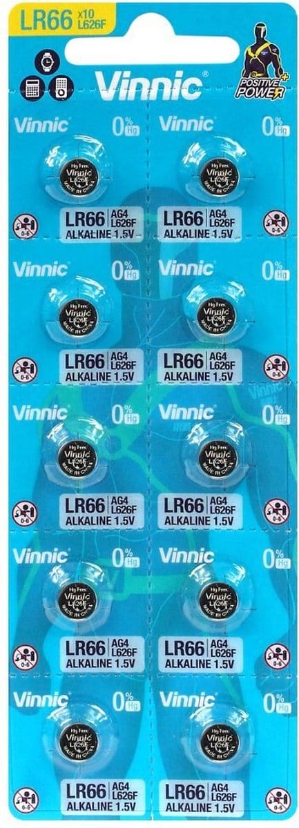 10 stuks Vinnic alkaline knoopcel G4 / AG4 / L626 / SR626 / 377