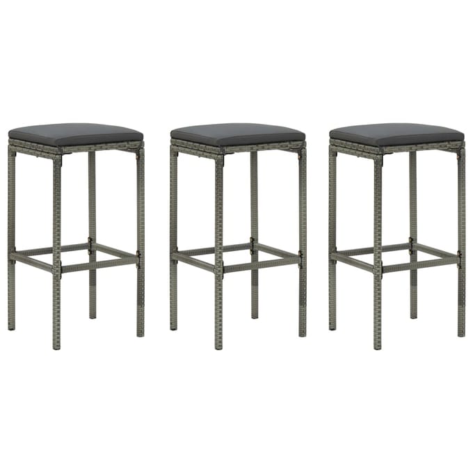 vidaXL - Barkrukken - met - kussens - 3 - st - poly - rattan - grijs
