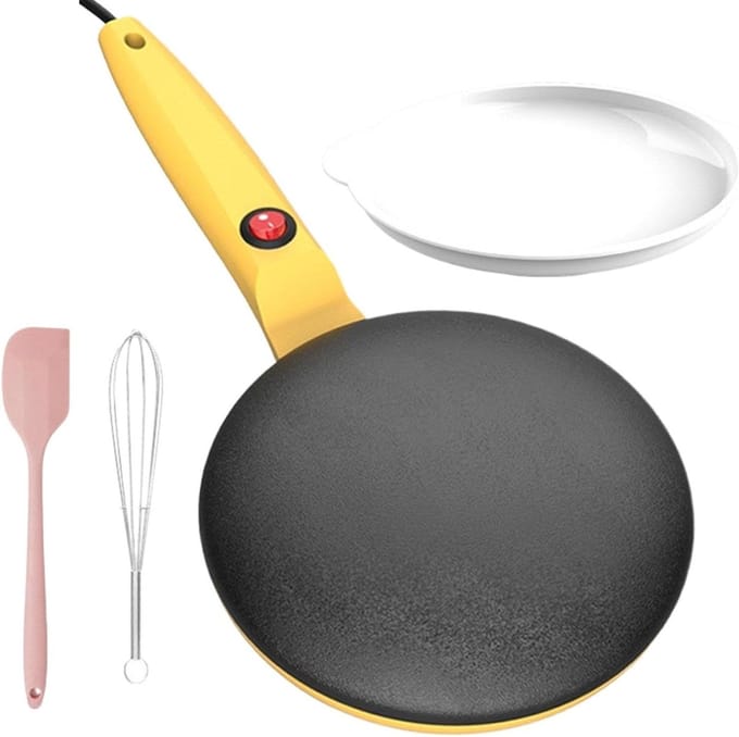 Crêpemaker Pannenkoekenpan - Elektrische Crêpemaker Machine - Snel Pannenkoeken Bakken - Automatische Temperatuurregeling - 19 cm Diameter - Geel