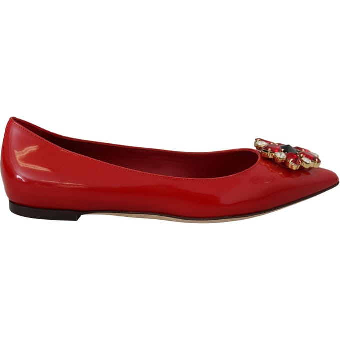 Patente leren ballerina's rode kristal