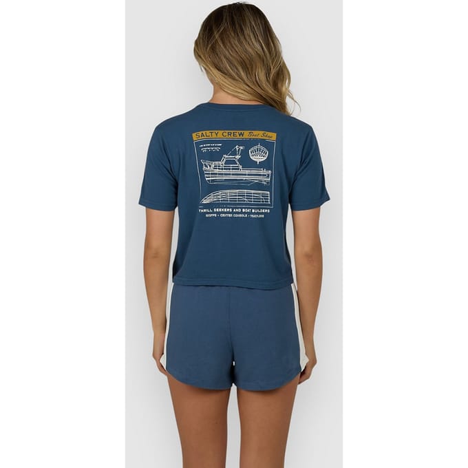 Salty Crew Boat Shop Crop T-Shirt blauw