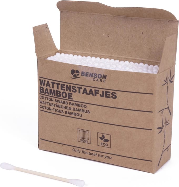 Benson Bamboe wattenstaafjes - biologisch afbreekbaar - 7,5 cm - 200 stuks - kartonnen doos