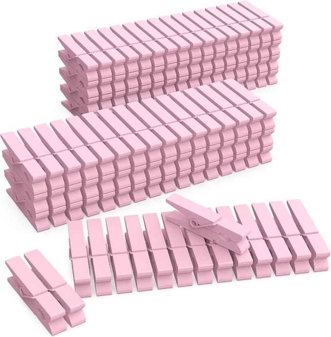 Mini Houten Gekleurde Wasknijpers Licht Roze - Pack van 128