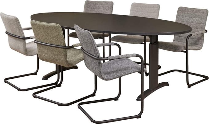 Vergadertafel Work ellips 220x110cm frame Wit (RAL9010) blad Logan eiken