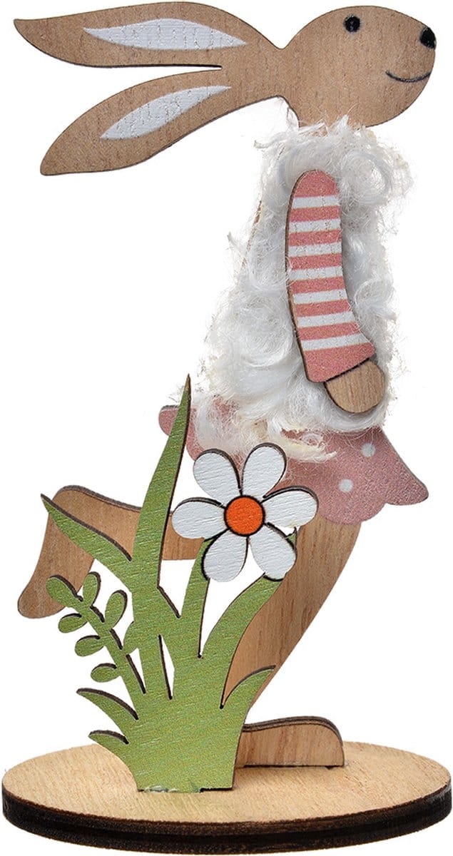 Clayre & Eef Decoratie Beeld Konijn 12 cm Bruin Rood Hout