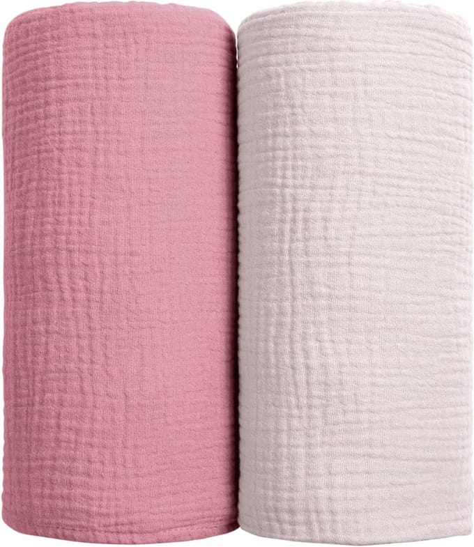Zachte katoenen baby wikkeldekens - Ademend & multifunctioneel - 2 stuks (roze)