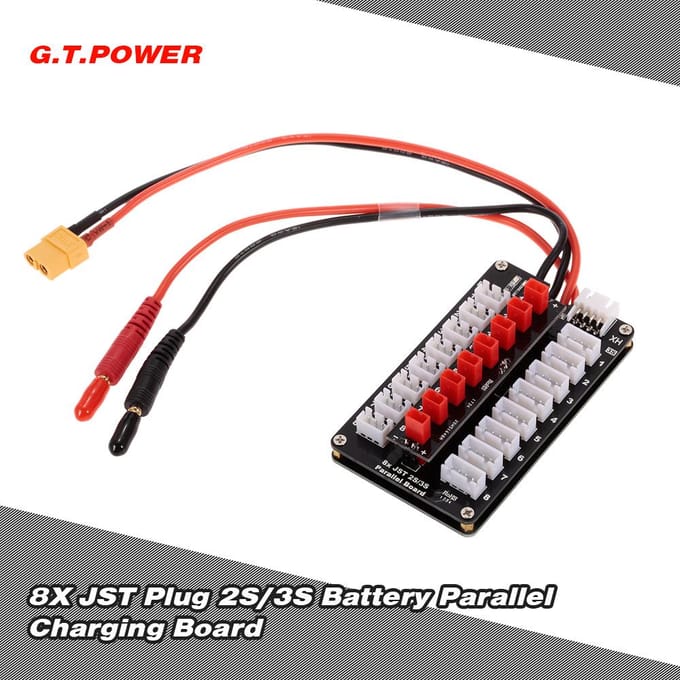 G.T.POWER 8X JST-stekker 2S/3S Lipo Batterij Parallel Laadbord voor zwart