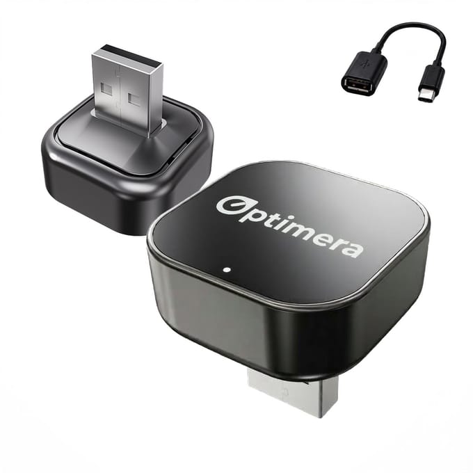 OPTIMERA® 4-in-1 Carplay Dongle MAX – AirPlay & Android Screen Mirroring - YouTube & Netflix - Draadloos Apple Carplay & Android Auto – Wireless Carplay - Incl. USB-C Adapter