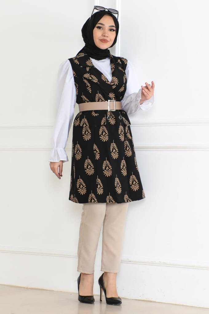 Met patroon Hijab Jasje Zwart