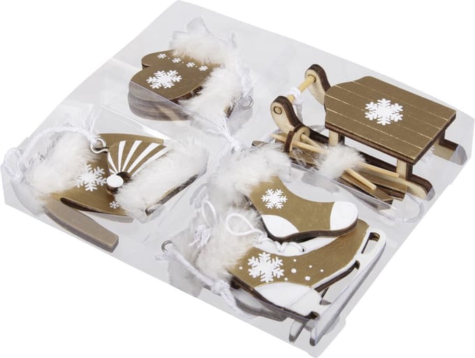 Othmar Decorations kersthangers wintersport - 6x -goud -hout -5 cm