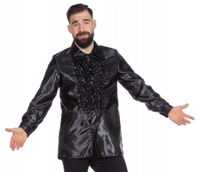 Ruchesblouse satijn zwart Kevin - Maat 60
