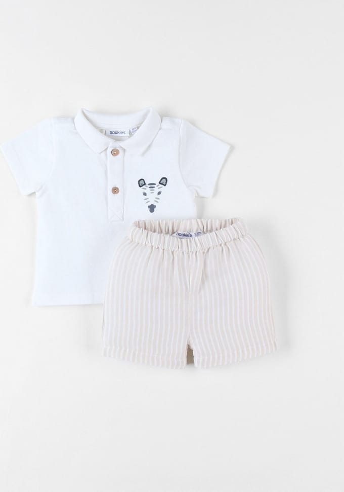 Noukie's - Ensemble - Jongens - Polo + short - Beige / ecru - 18 maand 86
