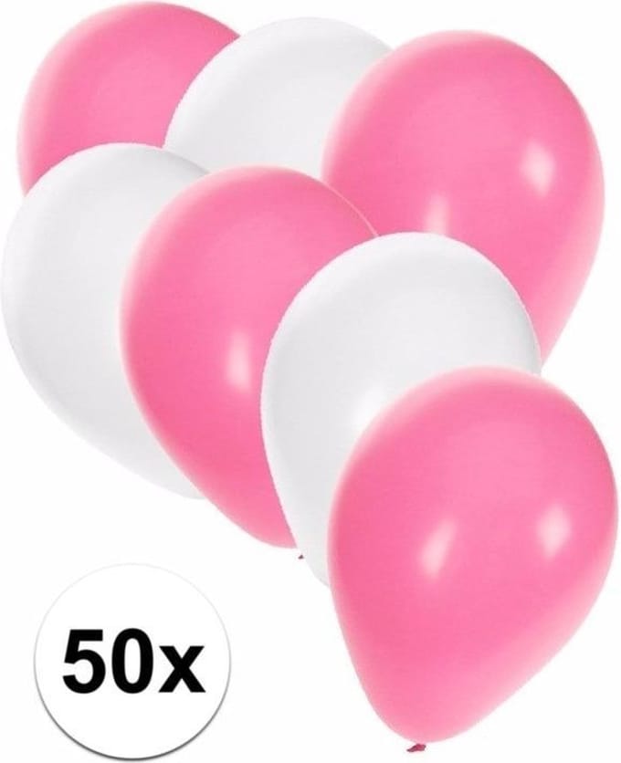 50x ballonnen wit en lichtroze - knoopballonnen