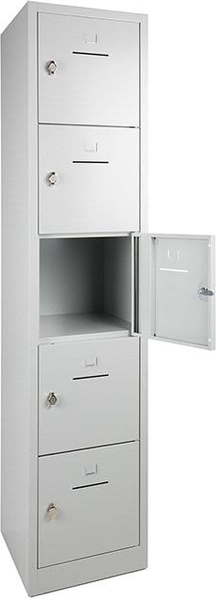 Lockerkast SHC met 5 deuren voorzien van brievensleuf in blauw met hangoogsluiting (excl. hangslot)