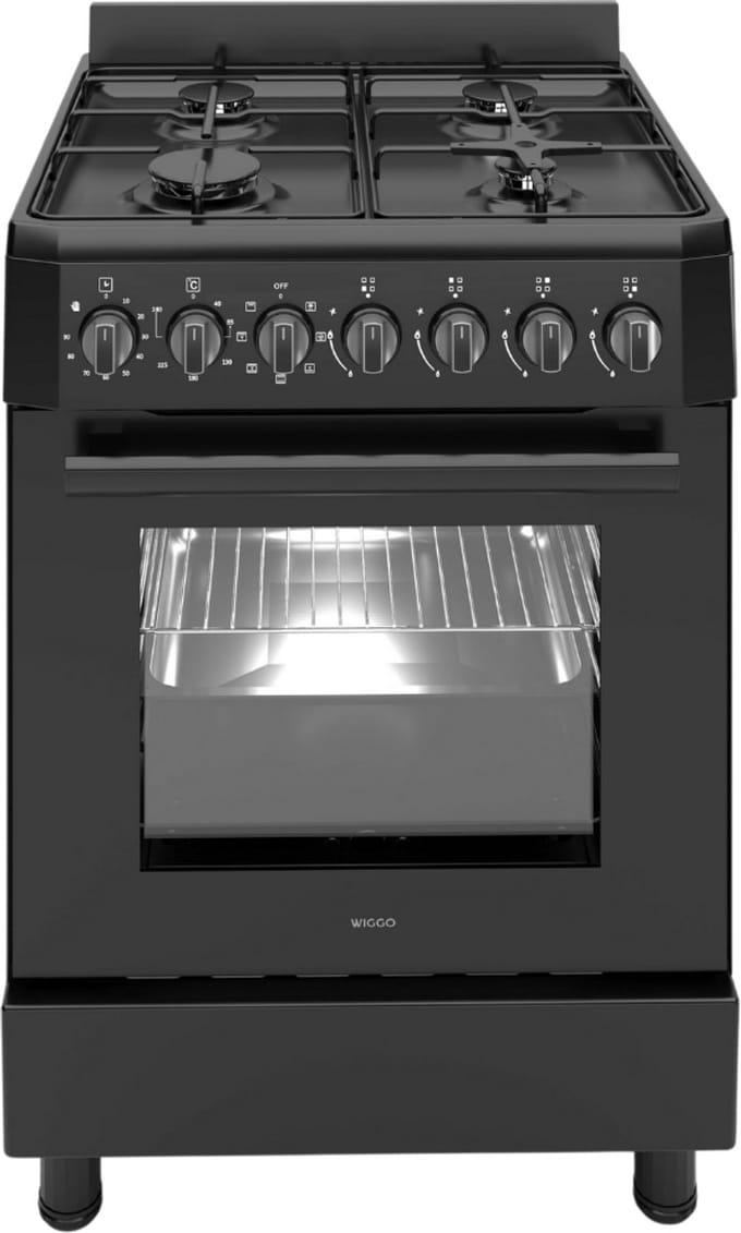 Wiggo WO-E605R(BB) - Vrijstaande Gasfornuis - 60 cm - Zwart