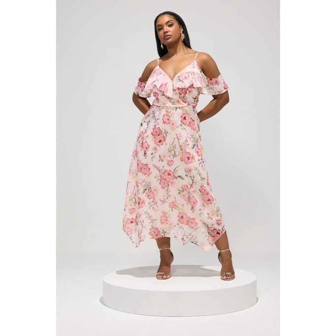 Yours London Roze Maxijurk Met Bloemenprint Size 52