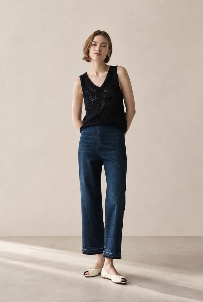Openwork knit with sequins top 90841 | Blue Melange - Blue Melange / M