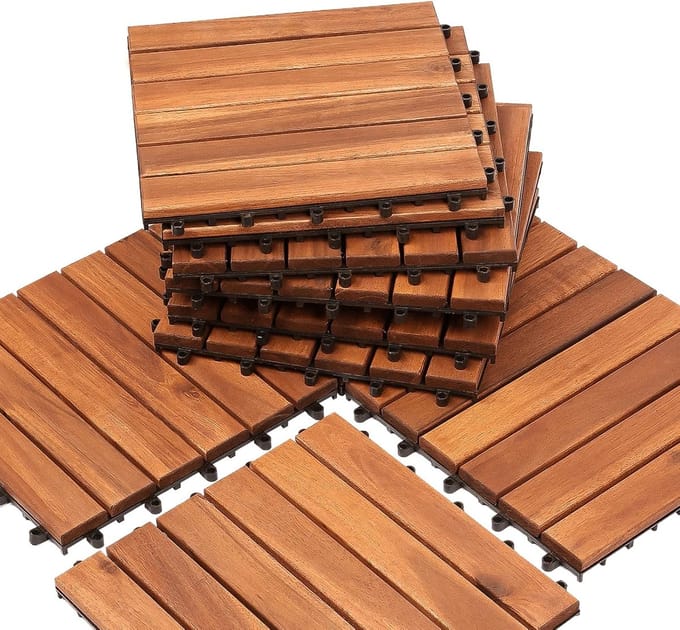 55 Driehoekige Terrastegels van Acaciahout (5m²) - Tuintegels Balkon en Tuin 30x30 cm