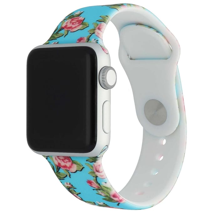 2+2 | Apple Watch Print Bandje - Siliconen - Pioen Lichtblauw