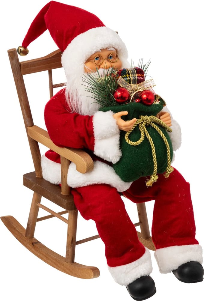 Christmas Decoration Kerstman decoratie pop - in schommelstoel - H45 cm - kerst - figuur