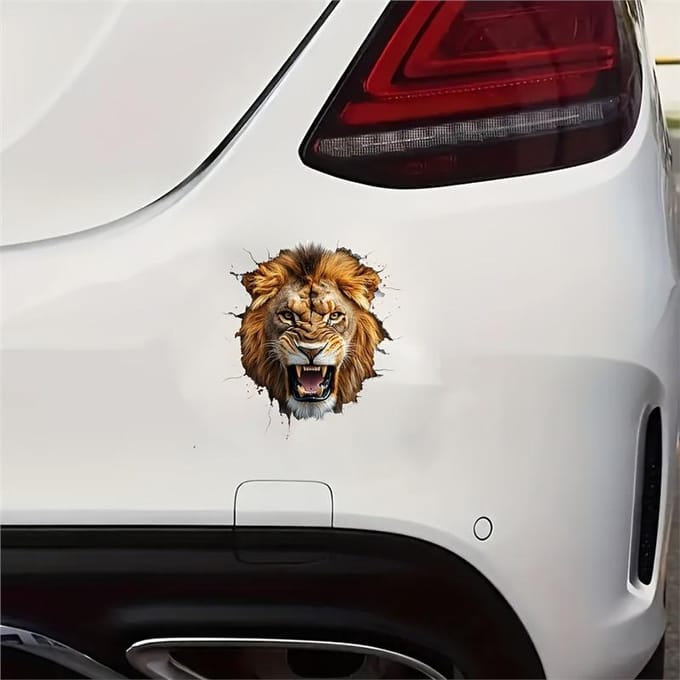 Levendige 3D Leeuw Vinyl Stickers - Waterdichte, Krasbestendige Stickers beige