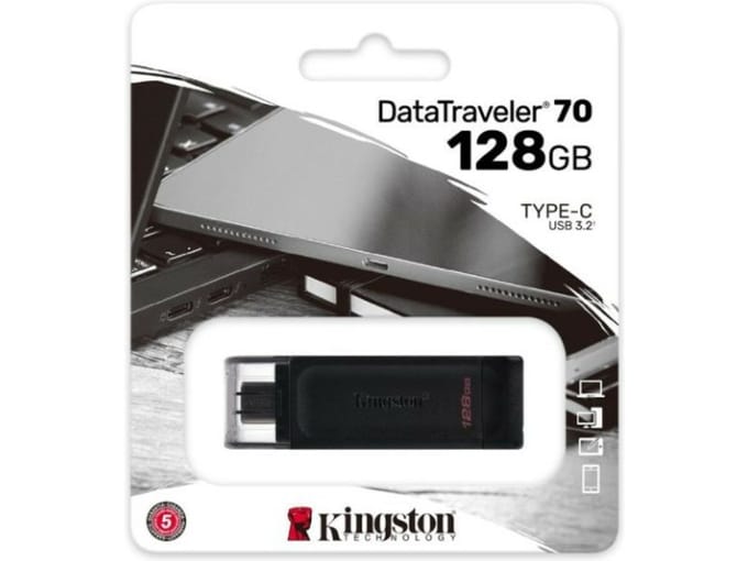 Kingston DataTraveler 70 USB-stick Retail 128 GB Zwart DT70/128GB USB-C