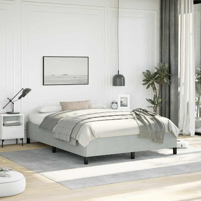 vidaXL - Bedframe - zonder - matras - lichtgrijs - 137x190 - cm - volledig - fluweel