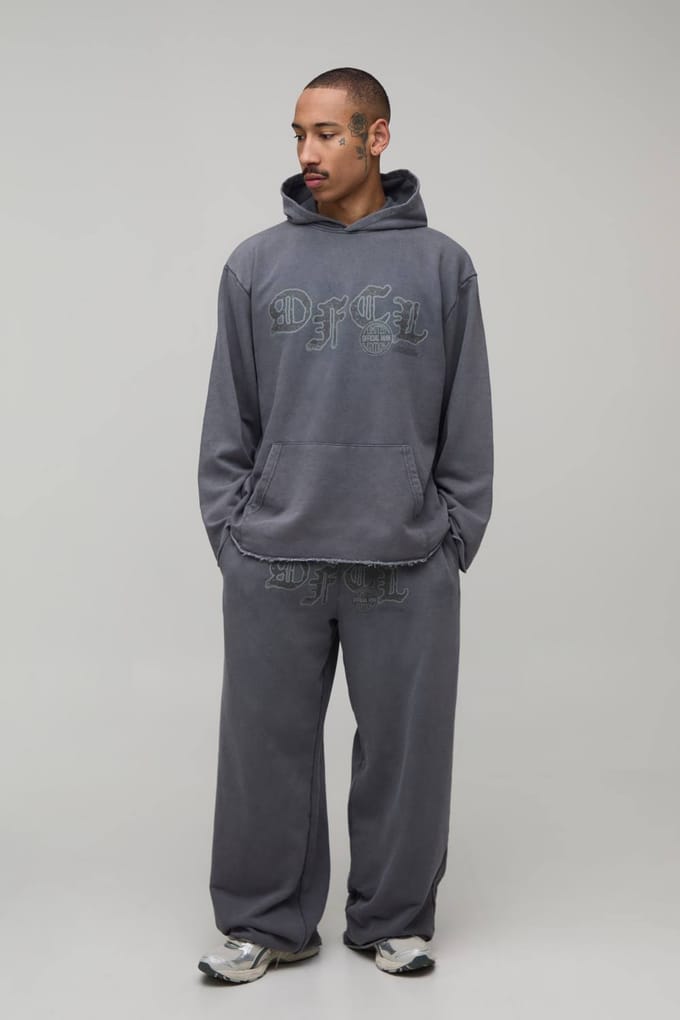 Oversized Ofcl Distressed Washed Loopback Capuchon Trainingspak | Charcoal | Size Medium