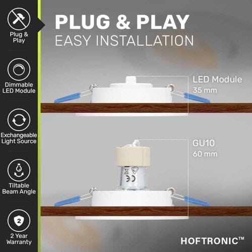 HOFTRONIC Set van 3 Pittsburg LED inbouwspots - Extra plat 58mm - GU10 LED Module - 6000K daglicht wit - Dimbaar - Rond - Kantelbaar - Voor binnen -