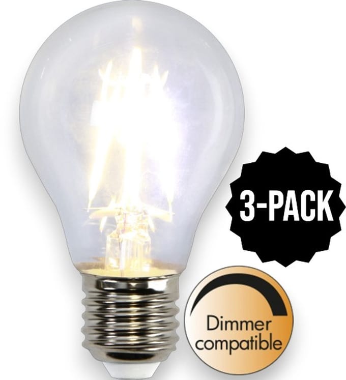 3-Pack | Standaard bol - E27 - 4W - Extra Warm Wit - 2700K - Dimbaar - Filament - Helder