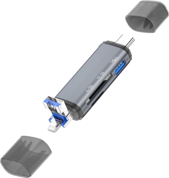 Multi adapter voor iPhone en iPad - 8-Pins USB - USB-C compacte adapter SD en Micro SD kaartlezer - SD kaart - geschikt voor Lightning