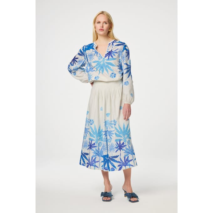 Fabienne Chapot Loua Skirt Warm White/bright Bl Maat: 44 | Midi Rokken Outlet | Dames | Wit