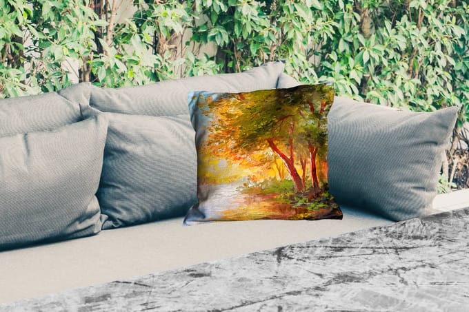 Buitenkussen - Natuur - Schilderij - Boom - Water - 45x45 cm - Weerbestendig