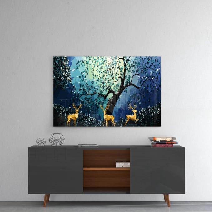 Gouden herten glas schilderij