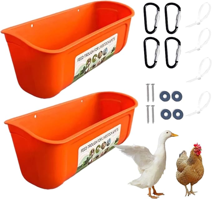 Kippenvoer Trog - Vogelvoederbak - Voer Verstrekken - Afvalvrij Ontwerp - 2 Stuks - Oranje